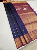 VSF1299 - navy blue color body , violet color pallu,blouse - Pure silk saree
