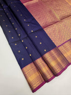 VSF1299 - navy blue color body , violet color pallu,blouse - Pure silk saree