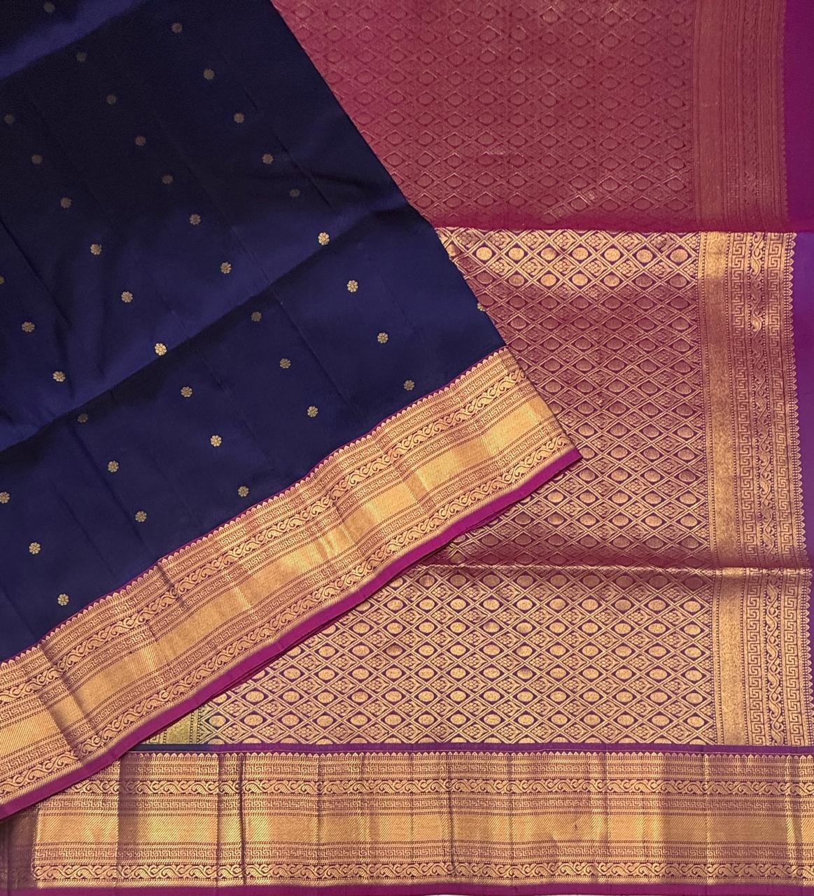 VSF1299 - navy blue color body , violet color pallu,blouse - Pure silk saree