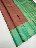 VSF1306 - chocolate brown color body , sea blue color pallu,blouse - Pure silk saree