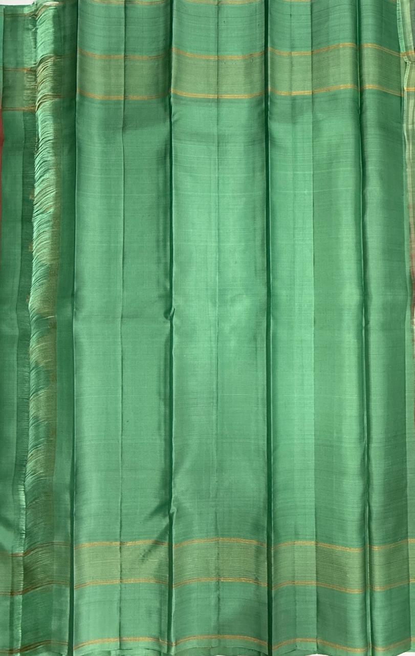 VSF1306 - chocolate brown color body , sea blue color pallu,blouse - Pure silk saree
