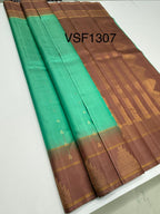 VSF1307 - sea blue color body , chocolate brown color pallu,blouse - Pure silk saree