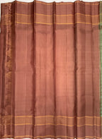 VSF1307 - sea blue color body , chocolate brown color pallu,blouse - Pure silk saree