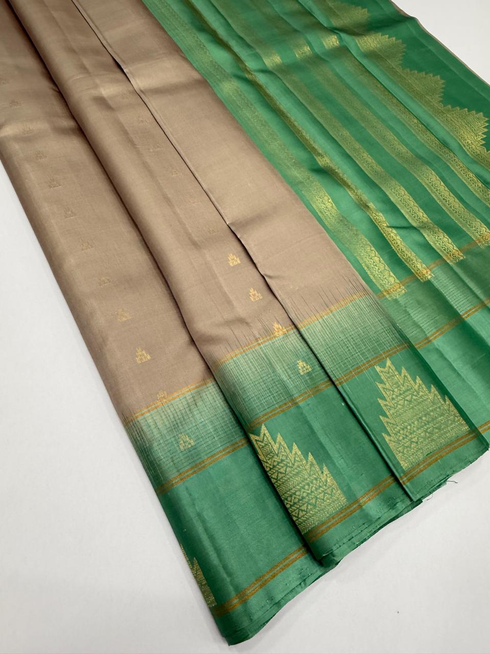 VSF1310 - grey color body , sea blue color pallu,blouse - Pure silk saree