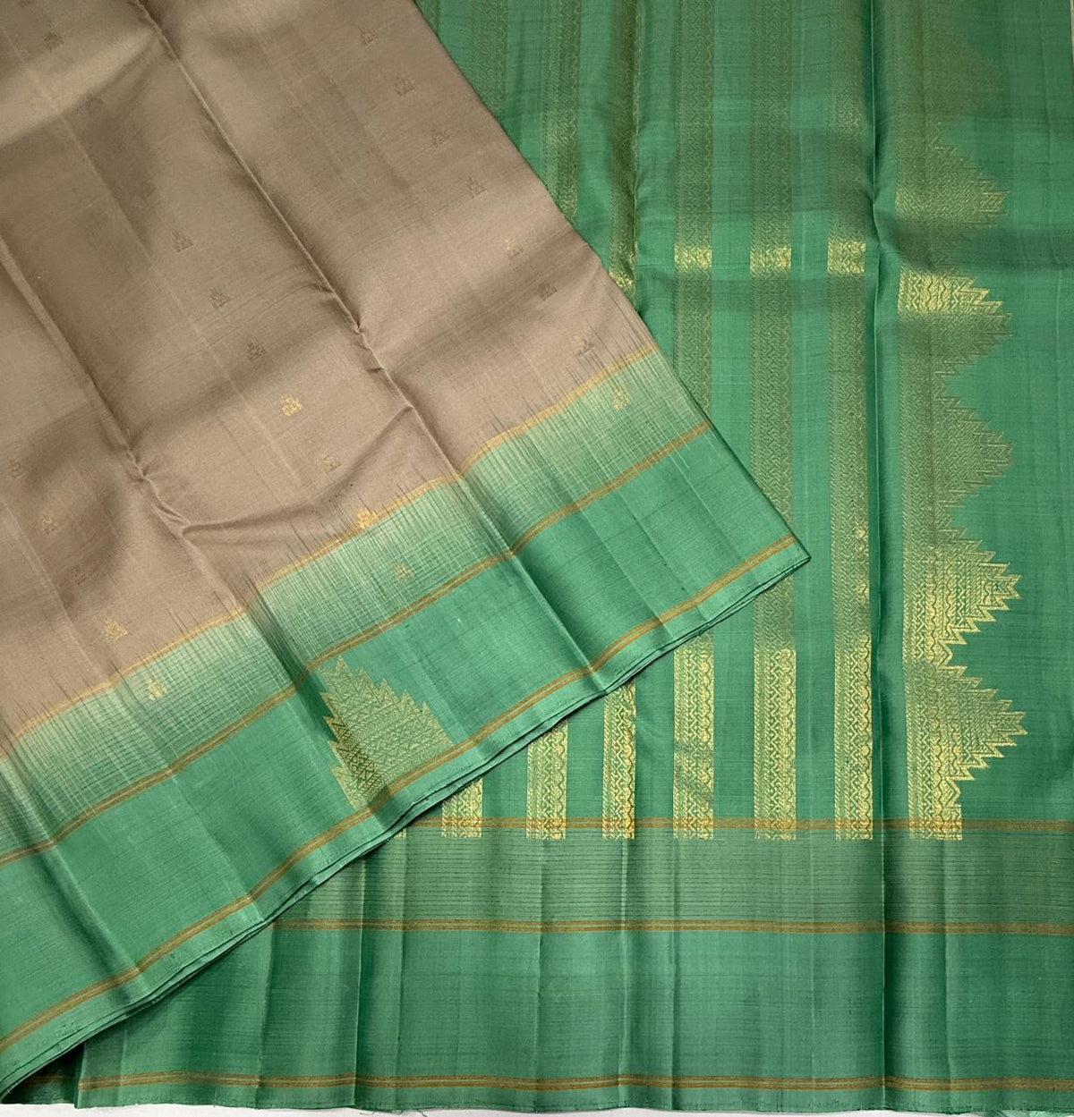 VSF1310 - grey color body , sea blue color pallu,blouse - Pure silk saree