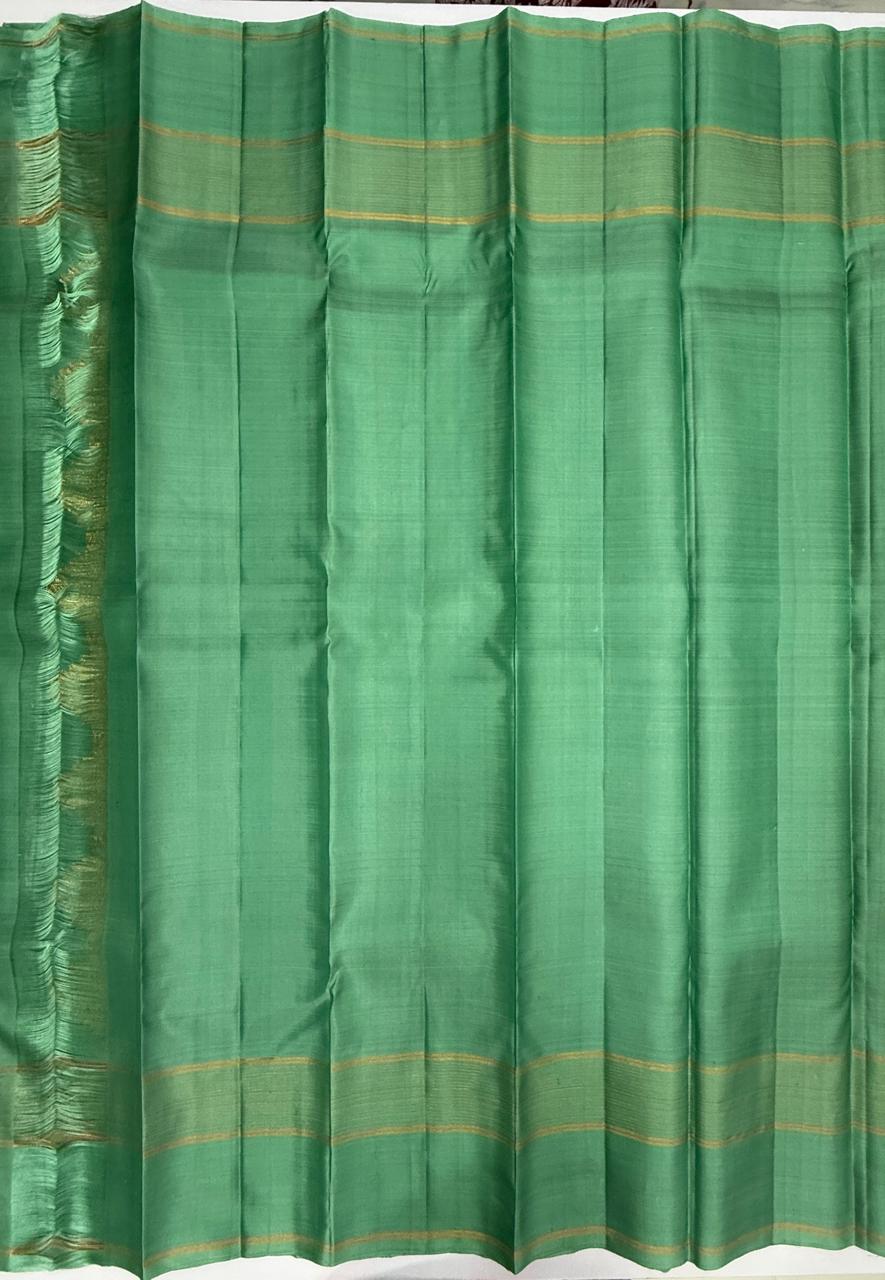 VSF1310 - grey color body , sea blue color pallu,blouse - Pure silk saree