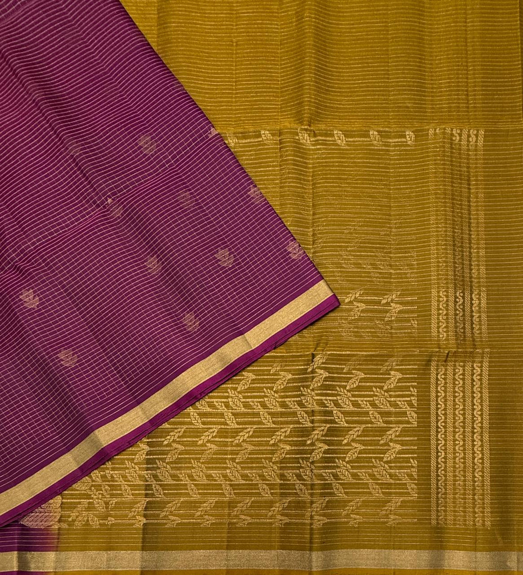 VSF1311 - purple color body , mustard color pallu,blouse - Pure silk saree