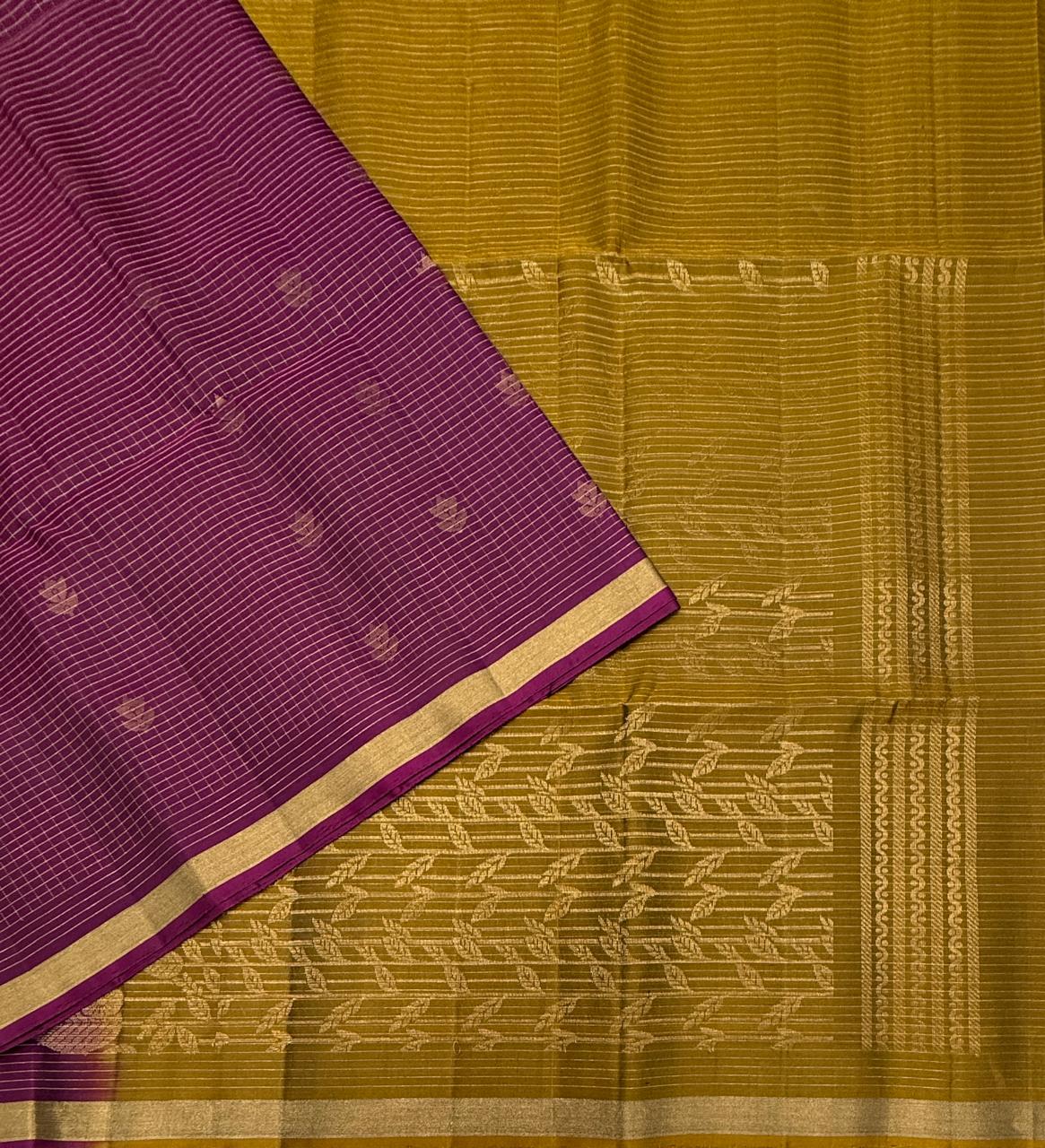 VSF1311 - purple color body , mustard color pallu,blouse - Pure silk saree