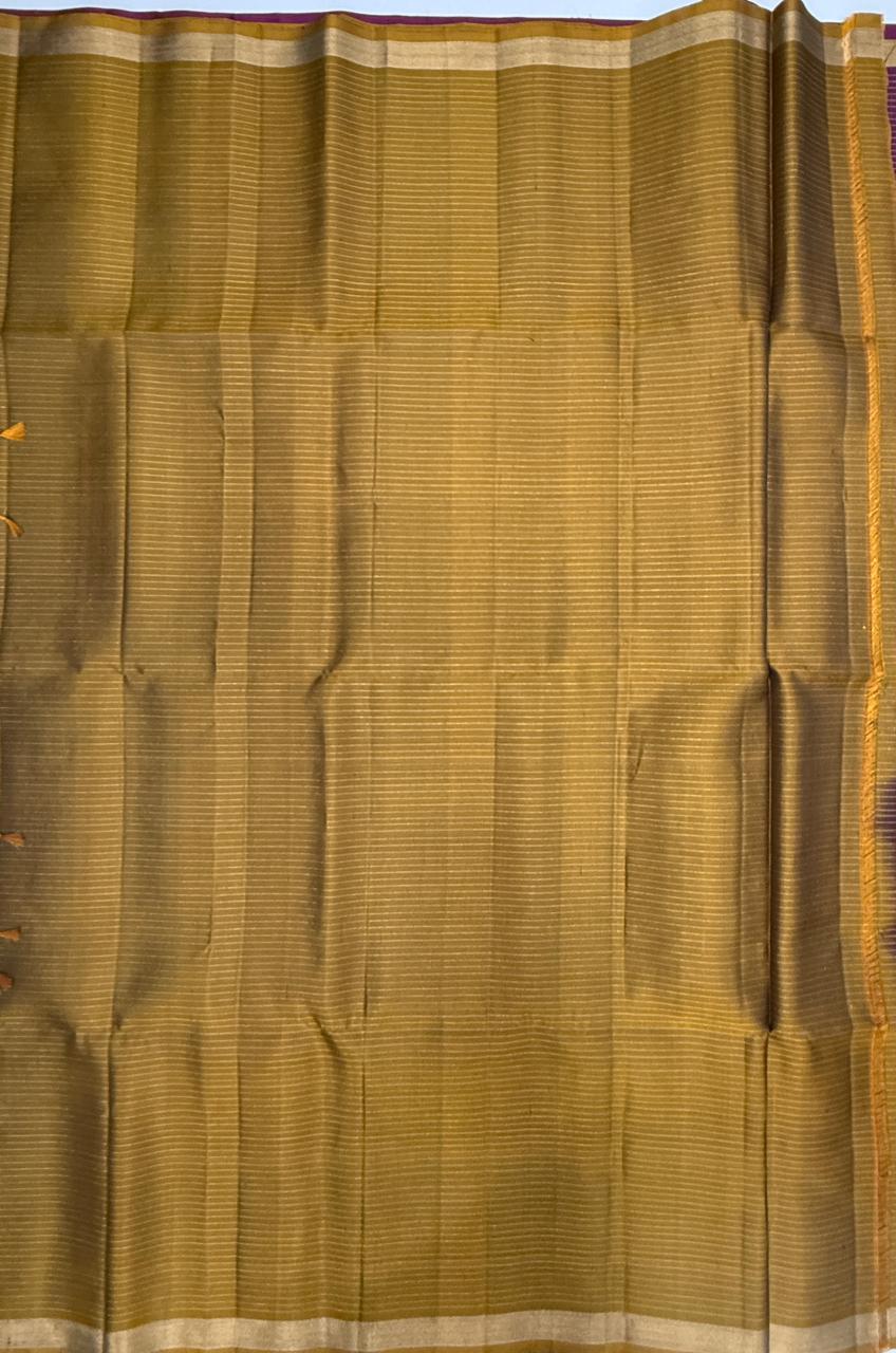 VSF1311 - purple color body , mustard color pallu,blouse - Pure silk saree