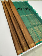 VSF1312 - chocolate brown color body , peacock green color pallu,blouse - Pure silk saree