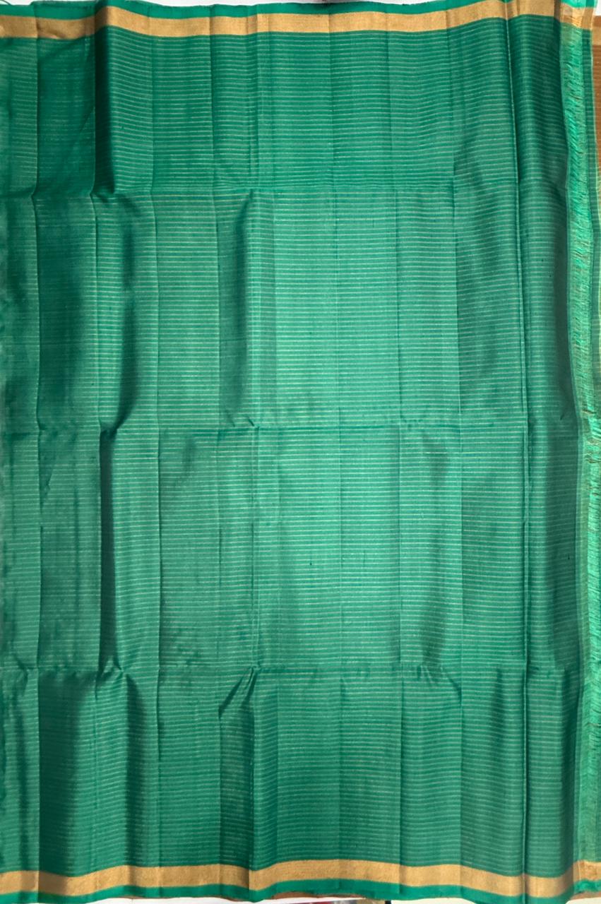 VSF1312 - chocolate brown color body , peacock green color pallu,blouse - Pure silk saree