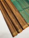 VSF1312 - chocolate brown color body , peacock green color pallu,blouse - Pure silk saree