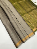 VSF1313 - grey color body , cowdung green color pallu,blouse - Pure silk saree