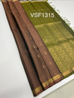VSF1315 - chocolate brown color body , cowdung green color pallu,blouse - Pure silk saree