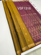 VSF1316 - mustard color body , purple color pallu,blouse - Pure silk saree