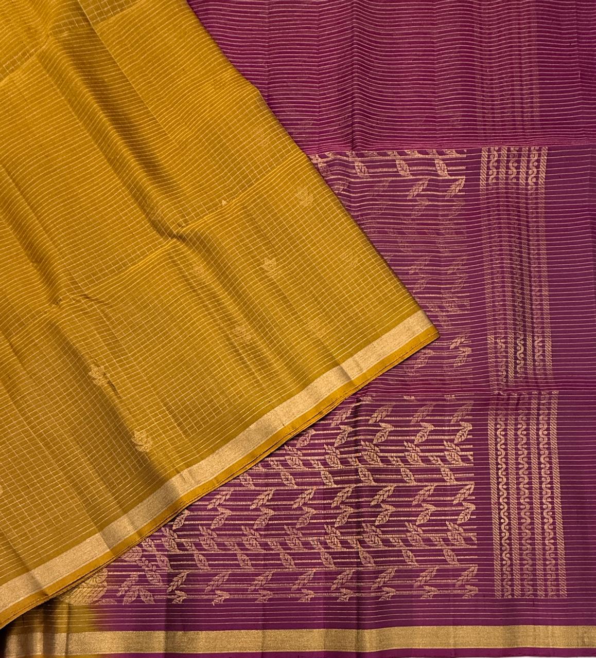 VSF1316 - mustard color body , purple color pallu,blouse - Pure silk saree