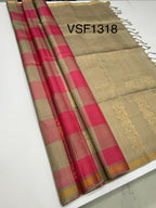 VSF1318 - grey with pink color body , grey color pallu,blouse - Pure silk saree