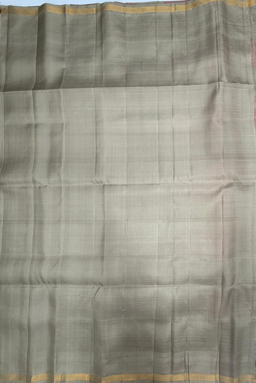 VSF1318 - grey with pink color body , grey color pallu,blouse - Pure silk saree