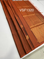 VSF1320 - rust orange color body , pallu,blouse - Pure silk saree