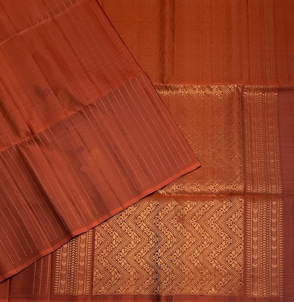 VSF1320 - rust orange color body , pallu,blouse - Pure silk saree