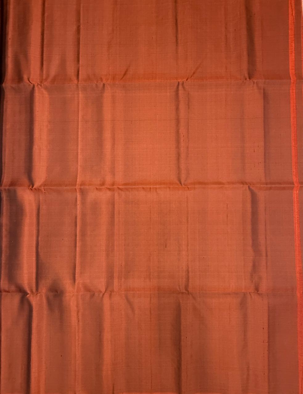 VSF1320 - rust orange color body , pallu,blouse - Pure silk saree