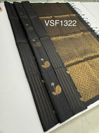 VSF1322 - black color body , pallu,blouse - Pure silk saree