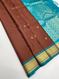 VSF1325 - brown color body , peacock blue color pallu,blouse - Pure silk saree
