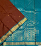 VSF1325 - brown color body , peacock blue color pallu,blouse - Pure silk saree