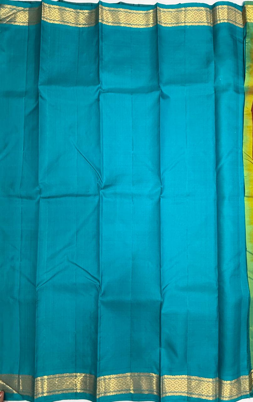 VSF1325 - brown color body , peacock blue color pallu,blouse - Pure silk saree