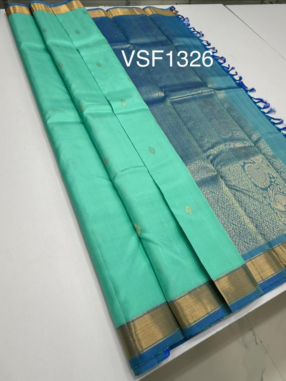 VSF1326 - sea blue color body , dual blue color pallu,blouse - Pure silk saree