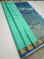 VSF1326 - sea blue color body , dual blue color pallu,blouse - Pure silk saree