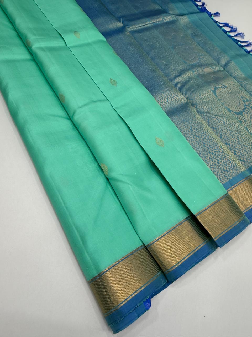 VSF1326 - sea blue color body , dual blue color pallu,blouse - Pure silk saree