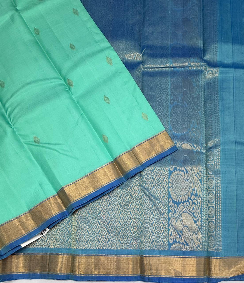 VSF1326 - sea blue color body , dual blue color pallu,blouse - Pure silk saree