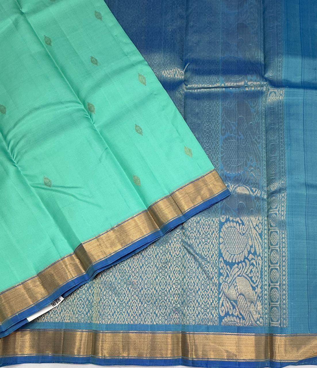 VSF1326 - sea blue color body , dual blue color pallu,blouse - Pure silk saree
