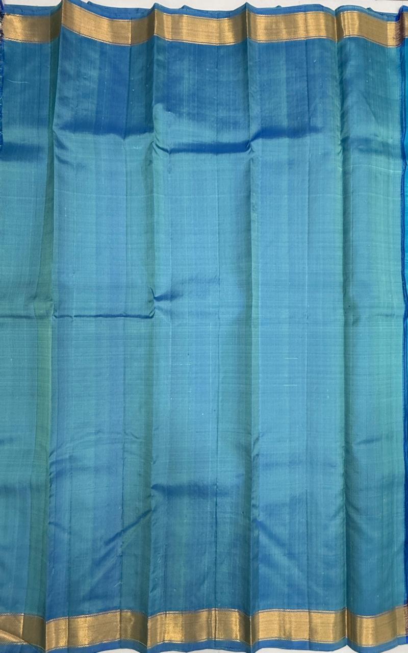 VSF1326 - sea blue color body , dual blue color pallu,blouse - Pure silk saree