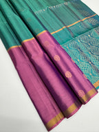 VSF1329 - lavender,peacock blue color body , pallu,blouse - Pure silk saree