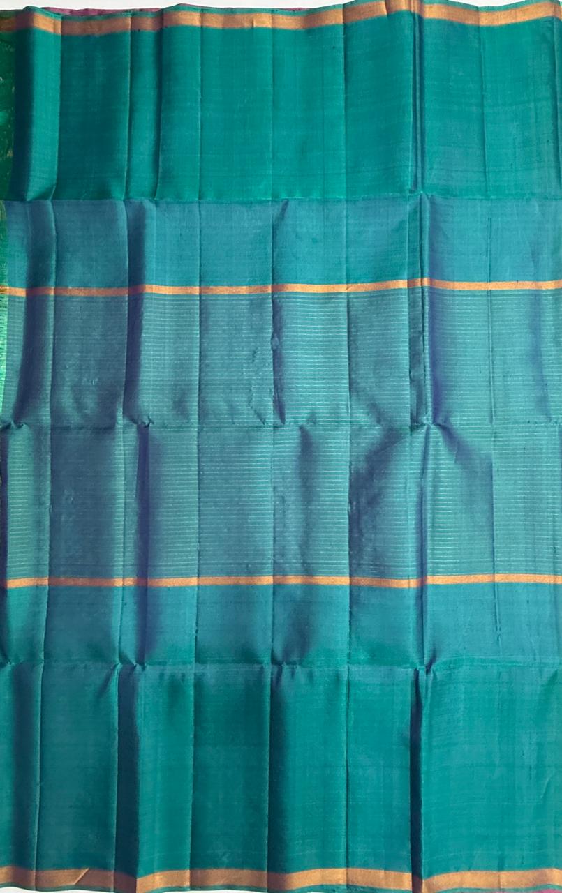 VSF1329 - lavender,peacock blue color body , pallu,blouse - Pure silk saree