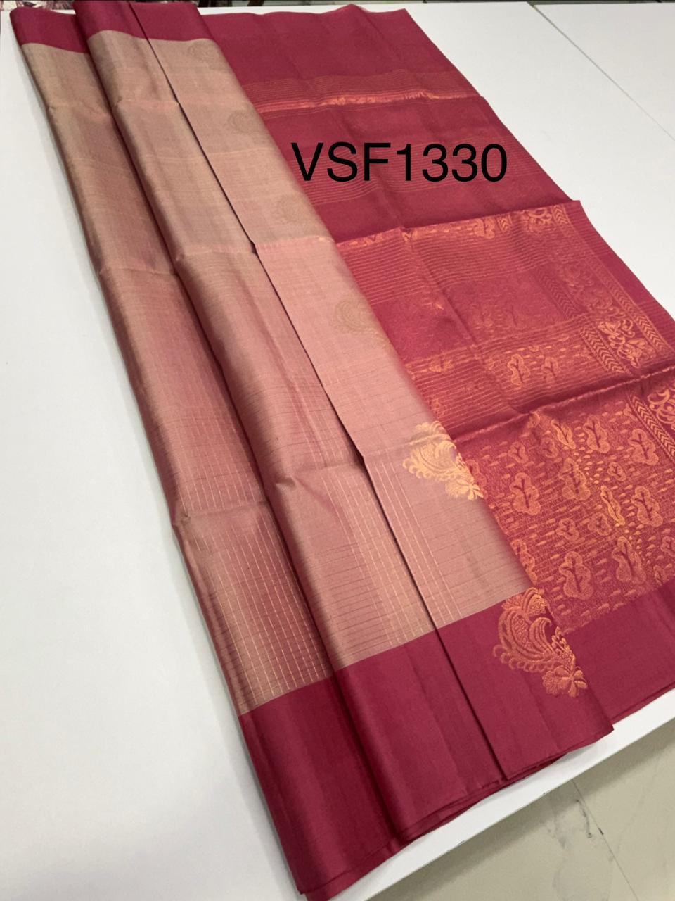 VSF1330 - light pink color body , dusky pink color pallu,blouse - Pure silk saree