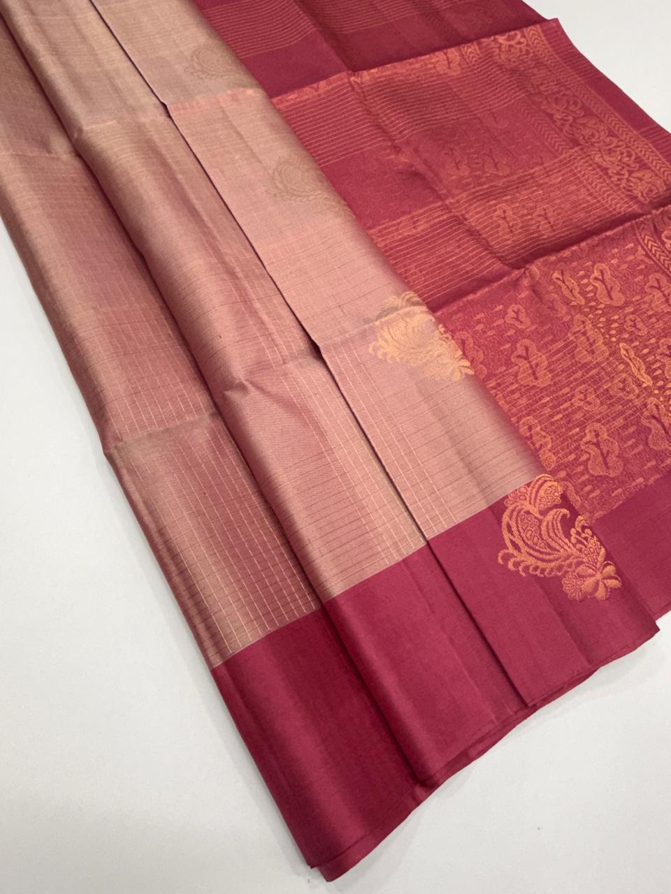 VSF1330 - light pink color body , dusky pink color pallu,blouse - Pure silk saree