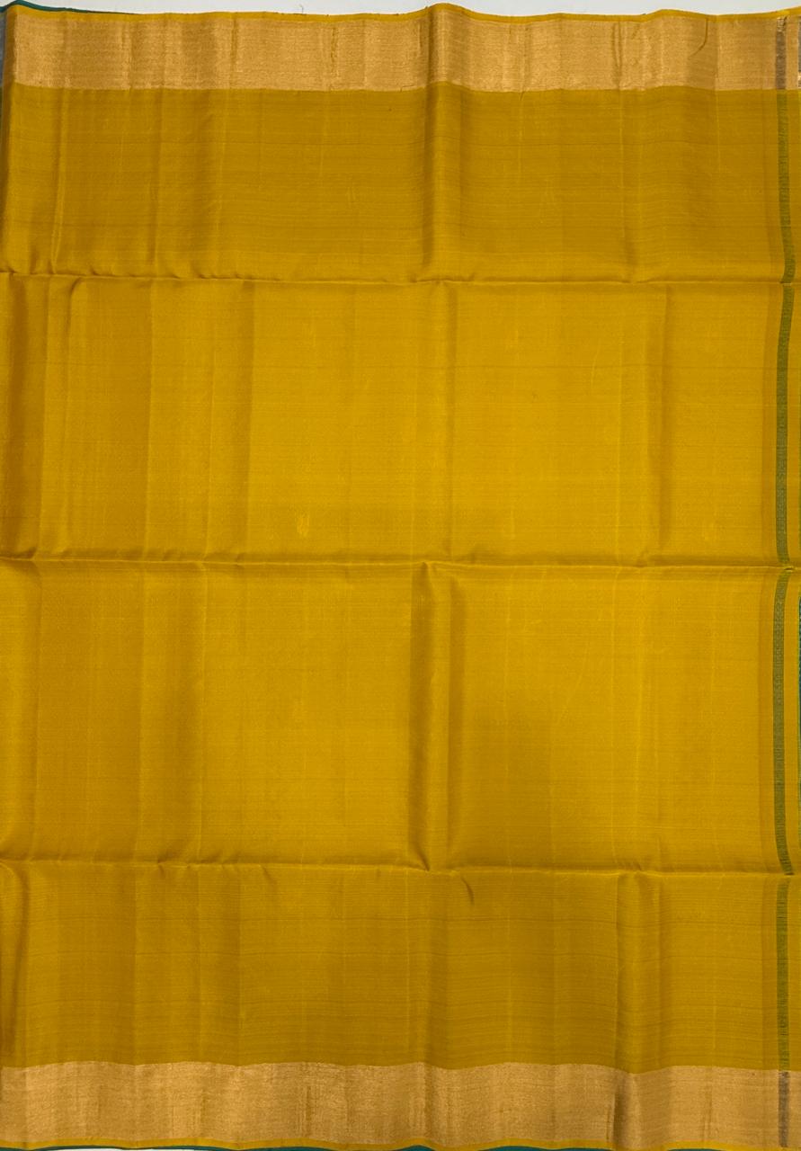 VSF1332 - peacock blue color body , yellow color pallu,blouse - Pure silk saree