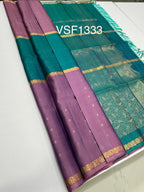 VSF1333 - dark lavender color body , peacock green color pallu,blouse - Pure silk saree