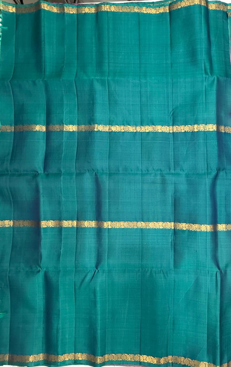 VSF1333 - dark lavender color body , peacock green color pallu,blouse - Pure silk saree