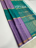 VSF1334 - light lavender color body , peacock green color pallu,blouse - Pure silk saree