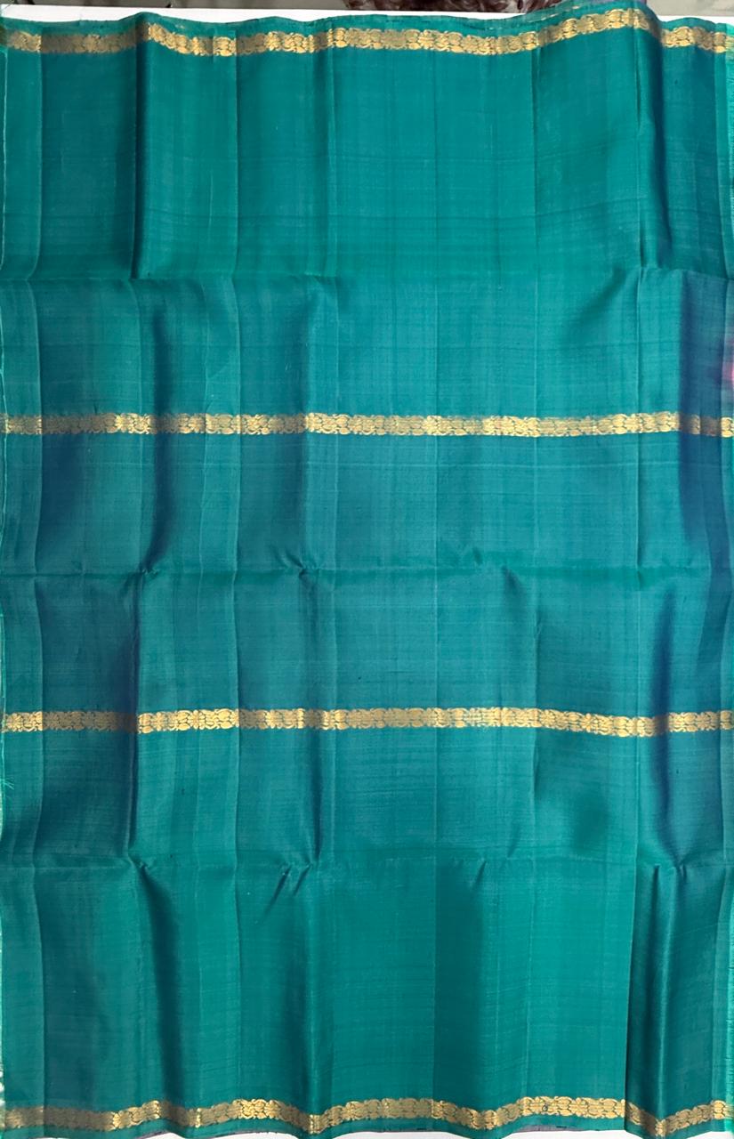 VSF1334 - light lavender color body , peacock green color pallu,blouse - Pure silk saree