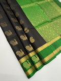 VSF1335 - black color body , green color pallu,blouse - Pure silk saree
