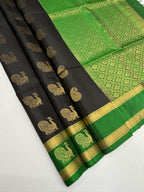 VSF1335 - black color body , green color pallu,blouse - Pure silk saree