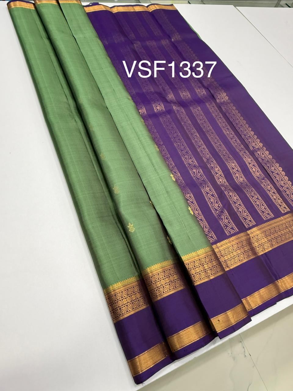 VSF1337 - pastel green color body , violet color pallu,blouse - Pure silk saree