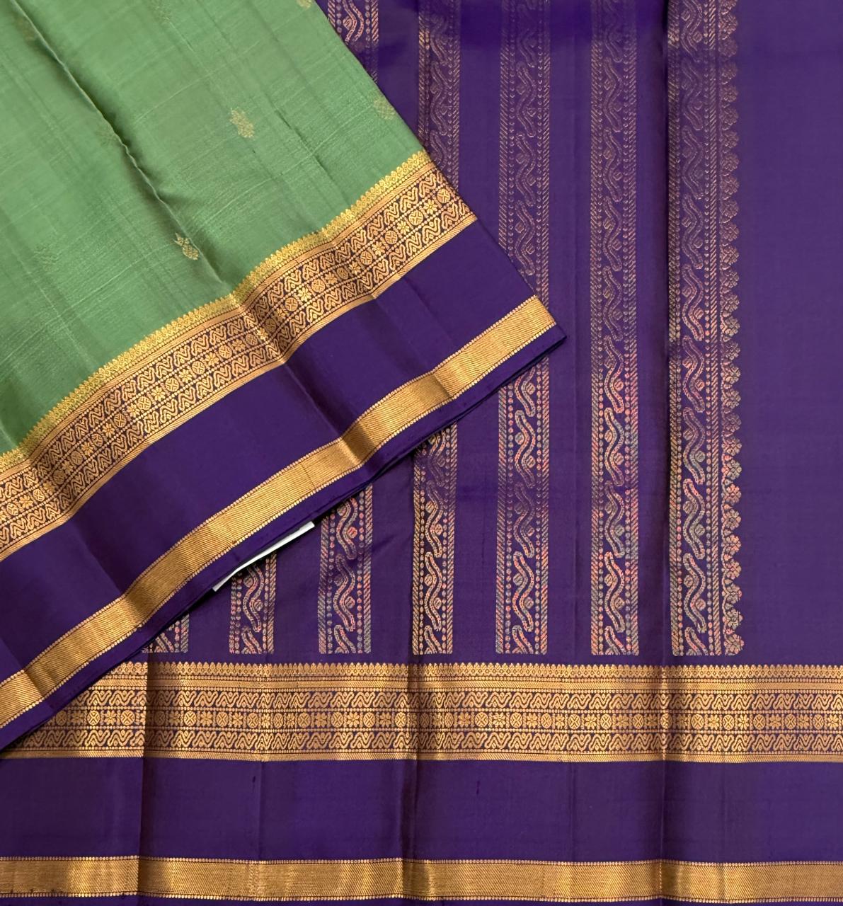 VSF1337 - pastel green color body , violet color pallu,blouse - Pure silk saree