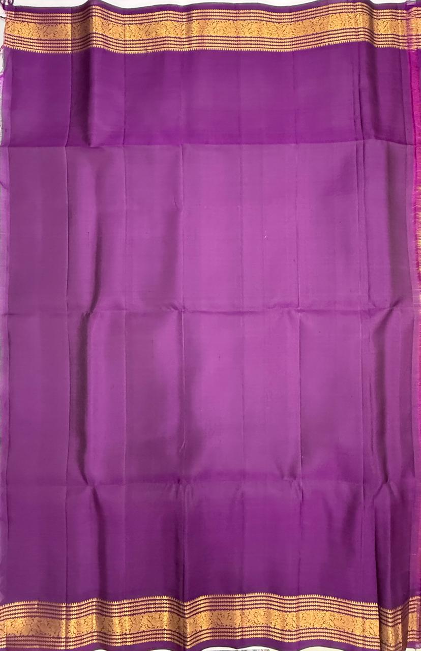 VSF1339 - rust orange color body , violet color pallu,blouse - Pure silk saree