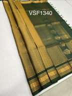 VSF1340 - khaki brown color body , green color pallu,blouse - Pure silk saree